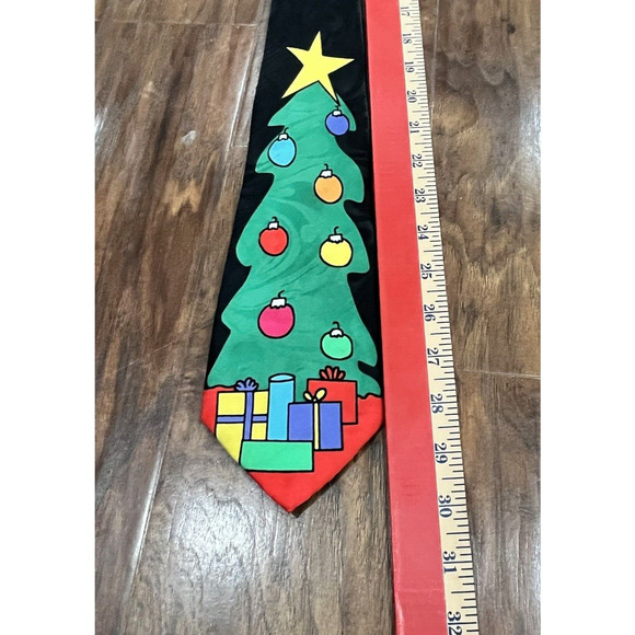 Vintage Christmas Necktie Black Christmas Tree big star - Picture 4 of 5